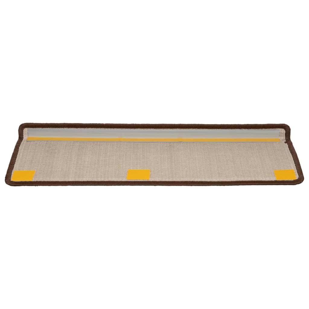 Tapetes de escada 15 peças 65x21x4 cm marrom com borda retangular