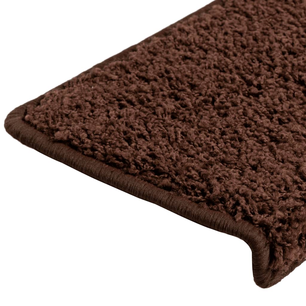 Tapetes de escada 15 peças 65x21x4 cm marrom com borda retangular