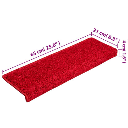 Tapetes de escada 15 peças 65x21x4 cm vermelho com borda retangular
