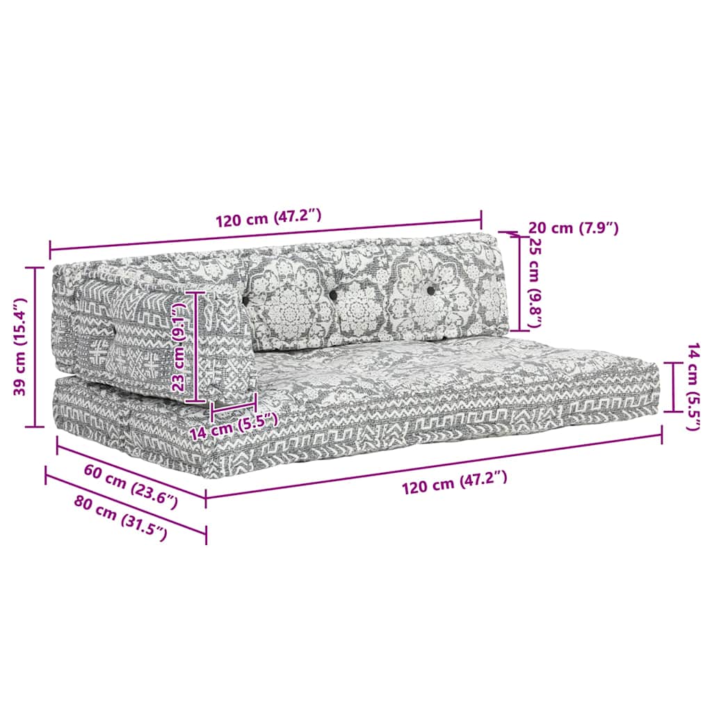Almofadão para sofá de paletes tecido retalhos cinzento-claro