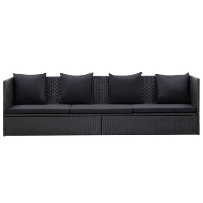 Sofá de jardim com almofadão e almofada vime PE preto