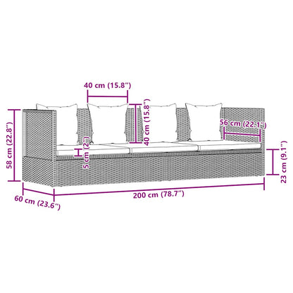 Sofá de jardim com almofadão e almofada vime PE preto