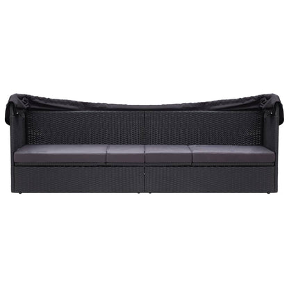 Sofá-cama de exterior com toldo vime PE preto