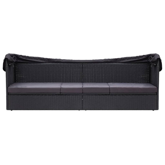 Sofá-cama de exterior com toldo vime PE preto