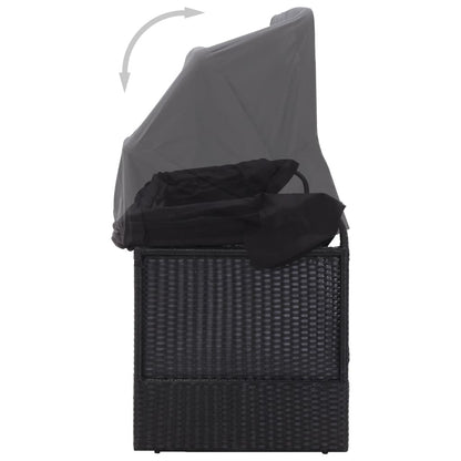 Sofá-cama de exterior com toldo vime PE preto