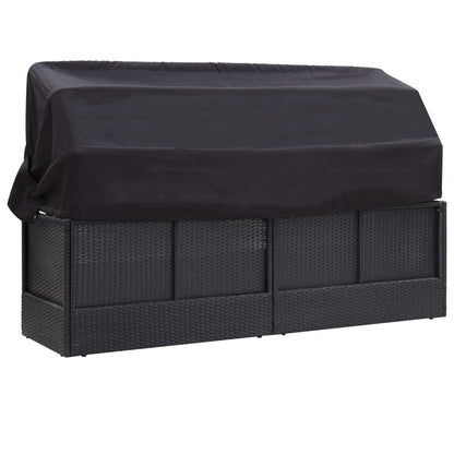 Sofá-cama de exterior com toldo vime PE preto