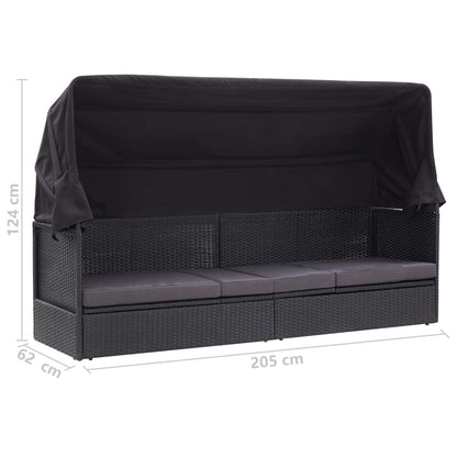 Sofá-cama de exterior com toldo vime PE preto