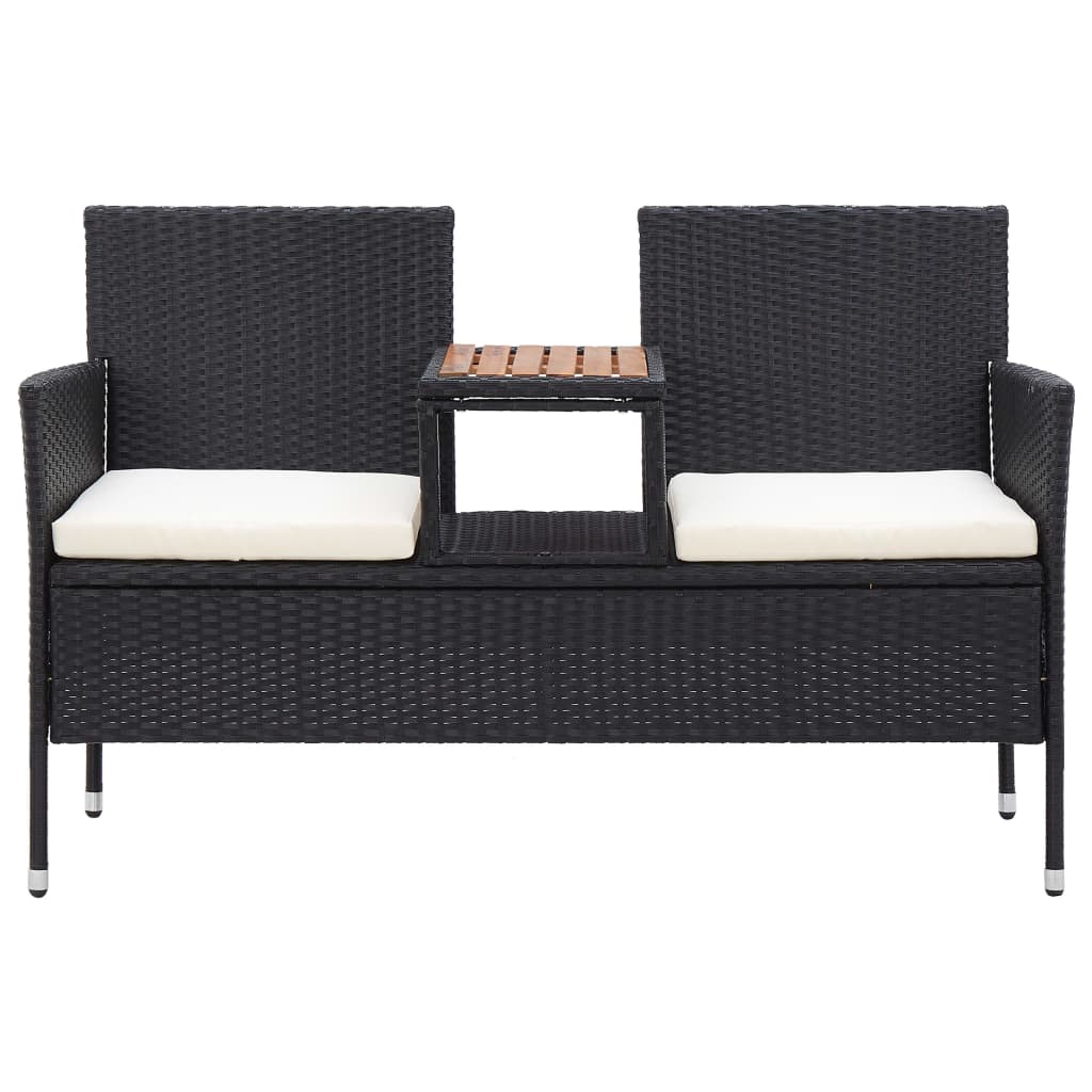 Banco de jardim 2 lugares com mesa centro 143 cm vime PE preto