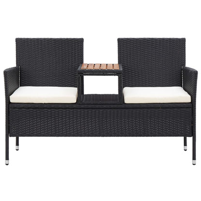 Banco de jardim 2 lugares com mesa centro 143 cm vime PE preto