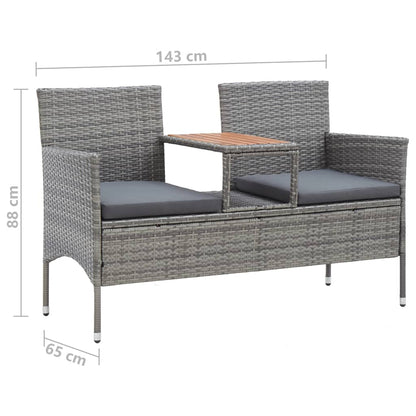 Banco de jardim 2 lugares com mesa centro 143 cm vime PE cinza
