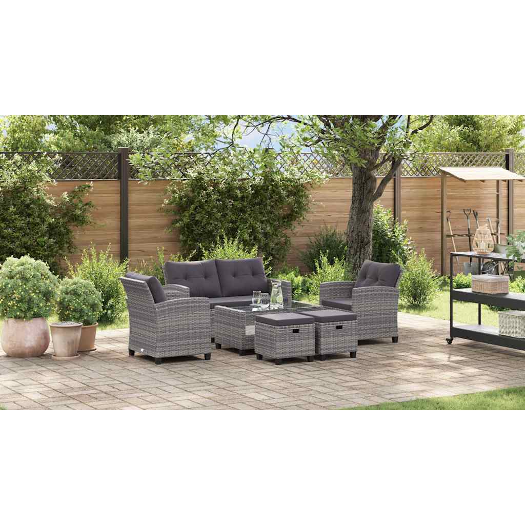 6 pcs conjunto sofás jardim c/ almofadões vime cinzento-escuro