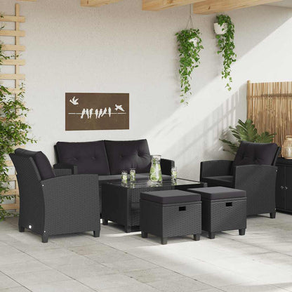 6 pcs conjunto sofás de jardim c/ almofadões vime PE preto