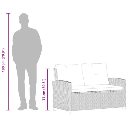 Sofá de jardim 2 lugares com almofadões 124 cm vime PE cinzento