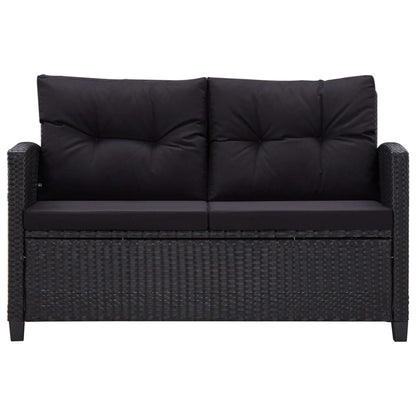 Sofá de jardim 2 lugares com almofadões 124 cm vime PE preto
