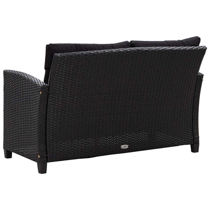 Sofá de jardim 2 lugares com almofadões 124 cm vime PE preto