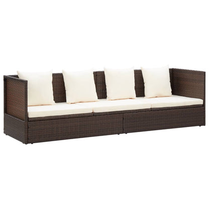 Espreguiçadeira jardim c/ almofadão+almofadas vime PE castanho