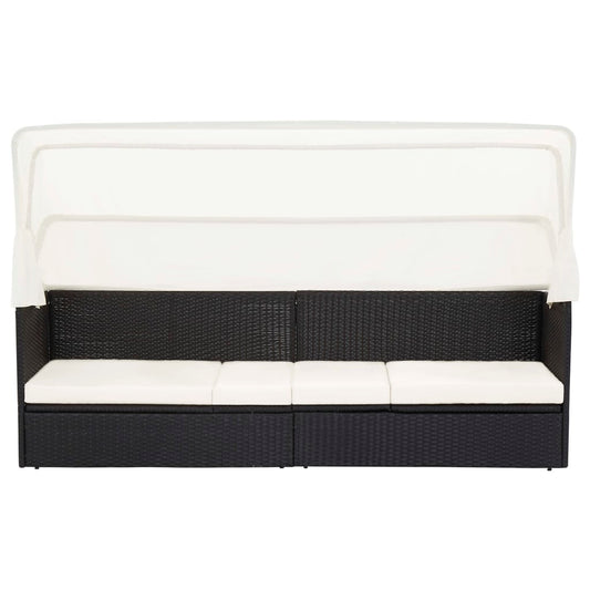 Sofá de jardim com toldo vime preto