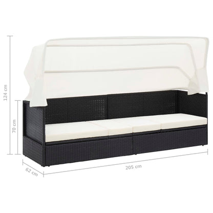 Sofá de jardim com toldo vime preto