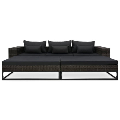 5 pcs conjunto sofás de jardim c/ almofadões vime PE cinzento