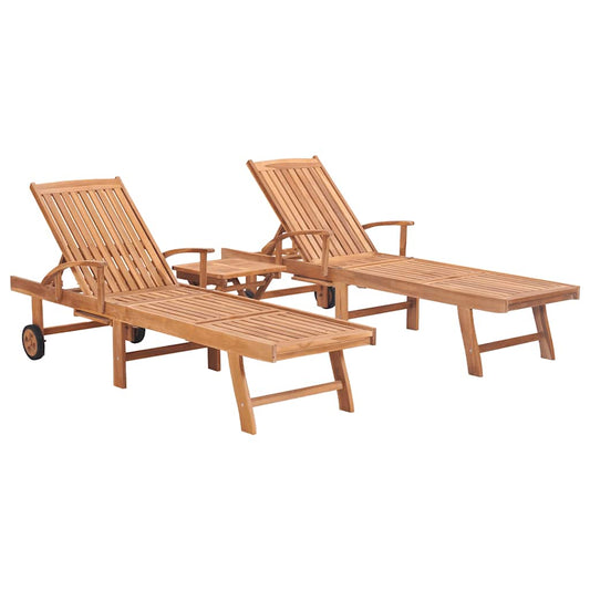 Espreguiçadeiras com mesa 2 pcs madeira de teca maciça