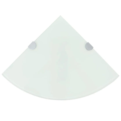 Prateleiras canto 2 pcs suportes cromados 25x25cm vidro branco