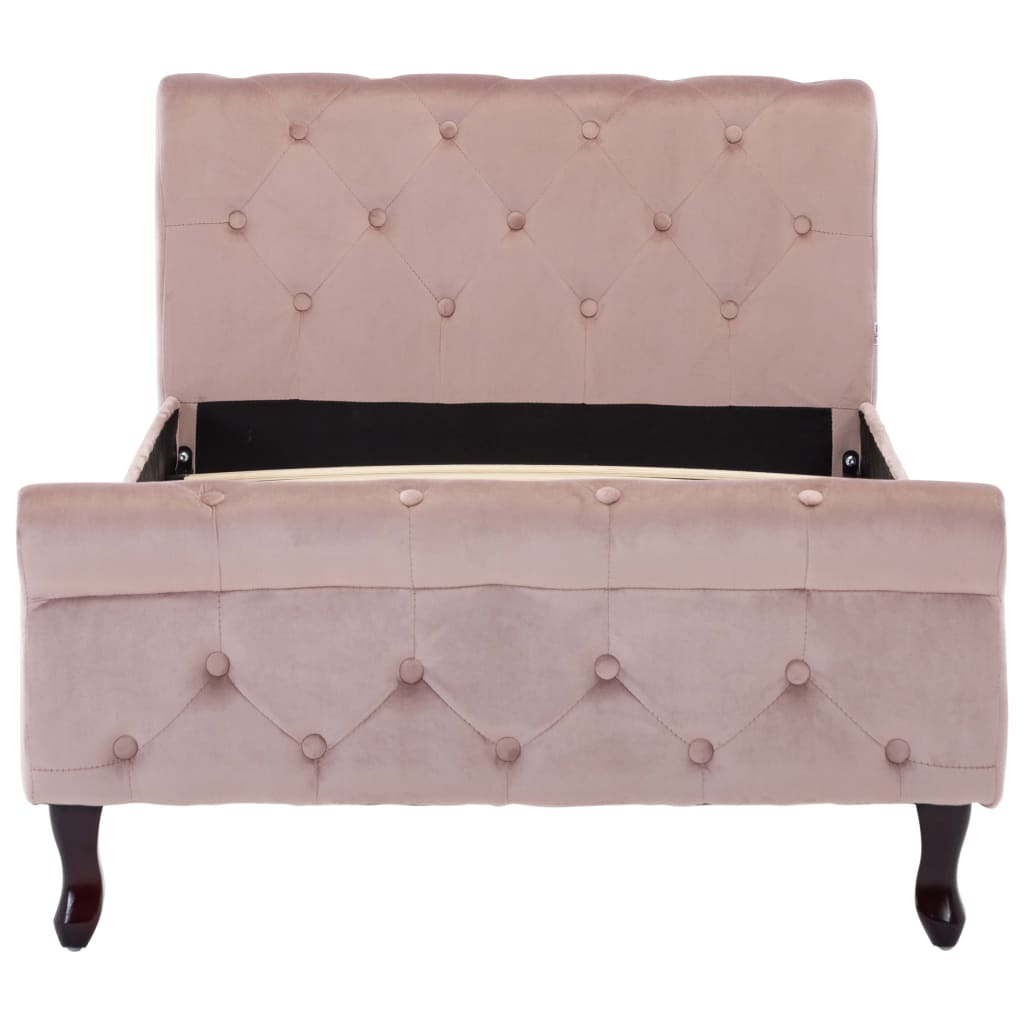 Estrutura de cama 90x200 cm veludo cor-de-rosa