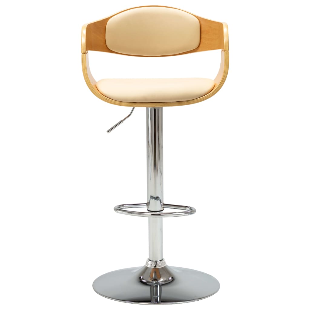 Bancos de bar 2 pcs madeira curvada e couro artificial creme