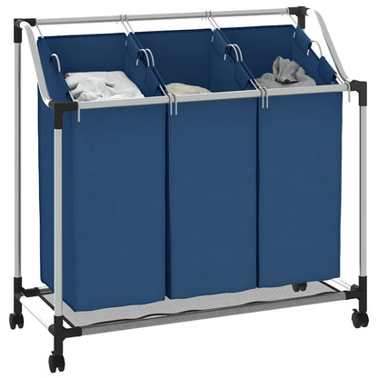 Separador de roupa suja com 3 sacos aço azul