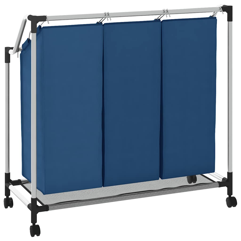 Separador de roupa suja com 3 sacos aço azul
