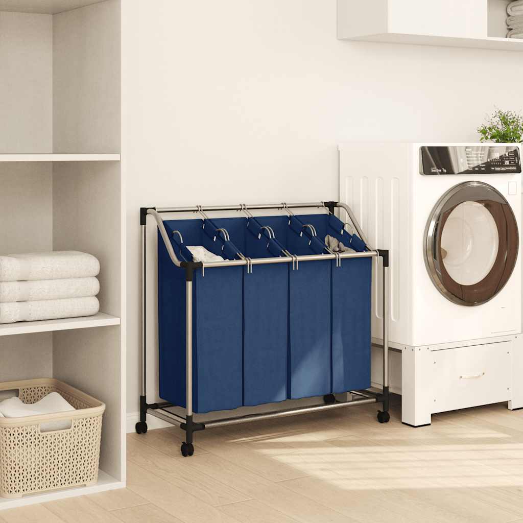 Separador de roupa suja com 4 sacos aço azul