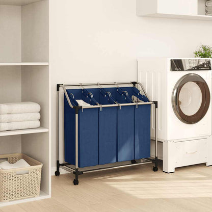 Separador de roupa suja com 4 sacos aço azul