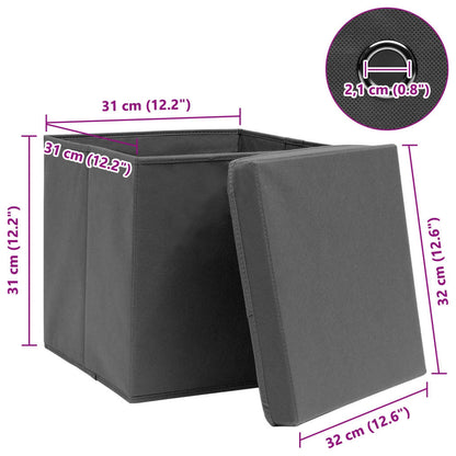 Caixas de arrumação com tampas 4 pcs 32x32x32 cm tecido cinza