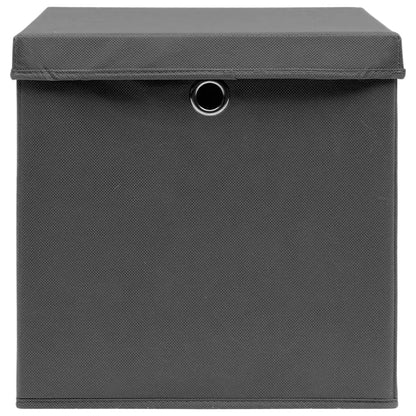 Caixas de arrumação com tampas 10 pcs 32x32x32 cm tecido cinza