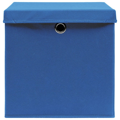 Caixas de arrumação com tampas 4 pcs 32x32x32 cm tecido azul