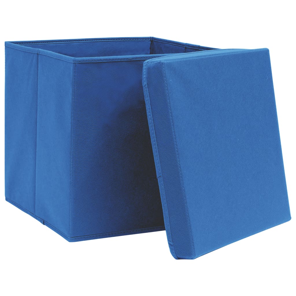 Caixas de arrumação com tampas 4 pcs 32x32x32 cm tecido azul