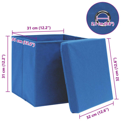Caixas de arrumação com tampas 4 pcs 32x32x32 cm tecido azul