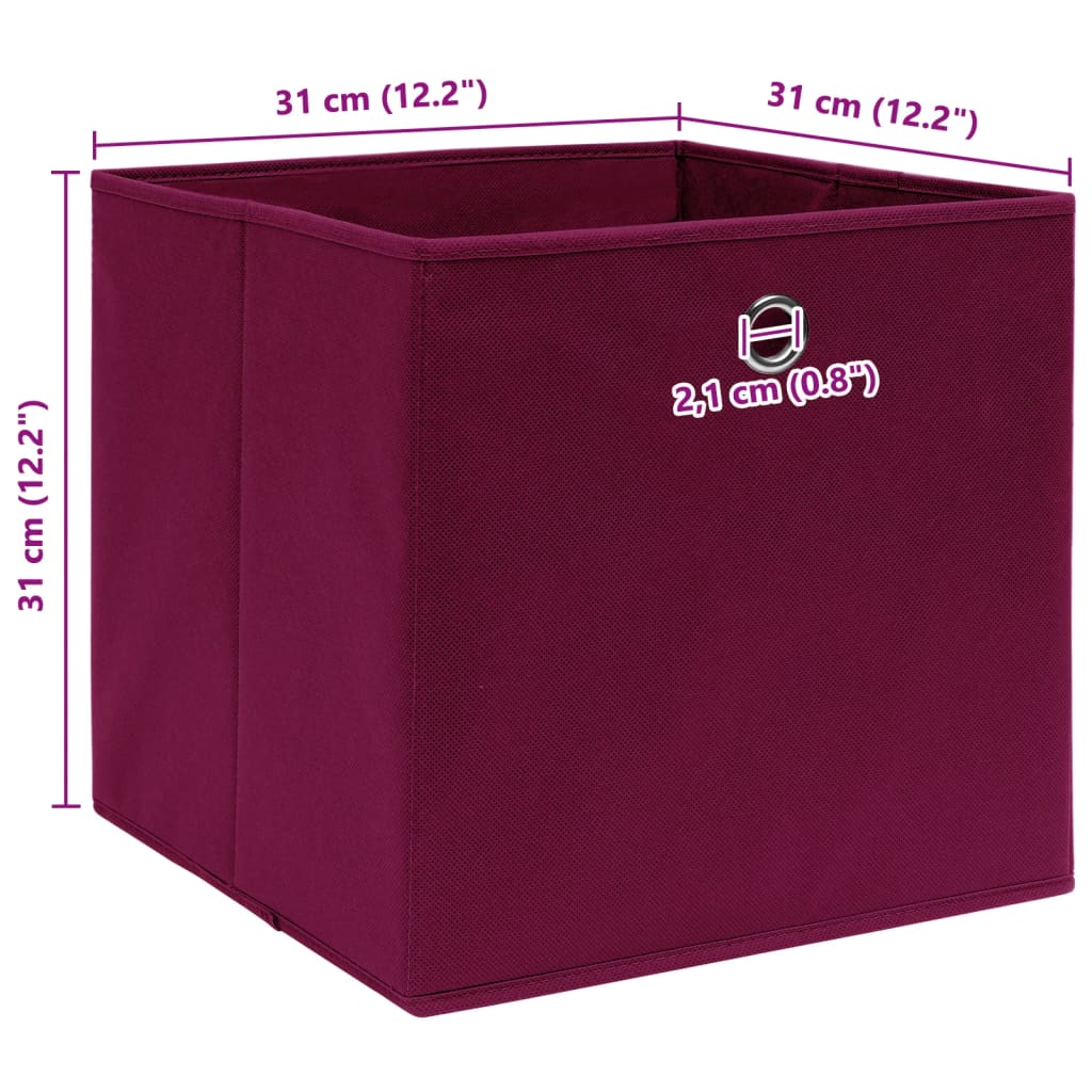 Caixas de arrumação 4 pcs 32x32x32 cm tecido vermelho escuro