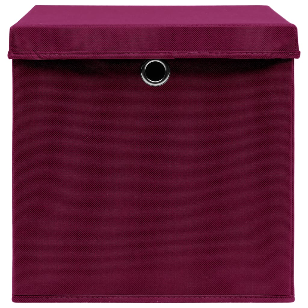 Caixas arrumação c/ tampas 4pcs 32x32x32cm tecido vermelho esc.