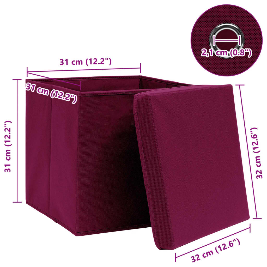 Caixas arrumação c/ tampas 4pcs 32x32x32cm tecido vermelho esc.