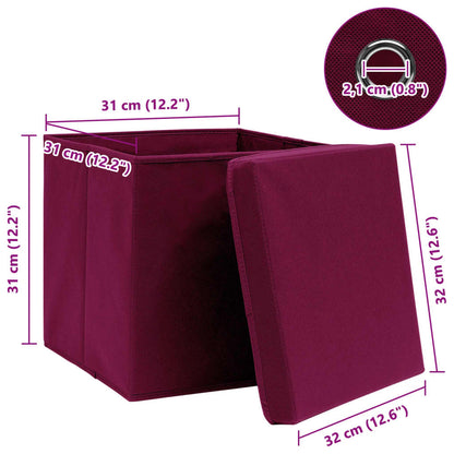 Caixas arrumação c/ tampas 4pcs 32x32x32cm tecido vermelho esc.