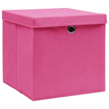 Caixas de arrumação com tampas 10 pcs 32x32x32 cm tecido rosa