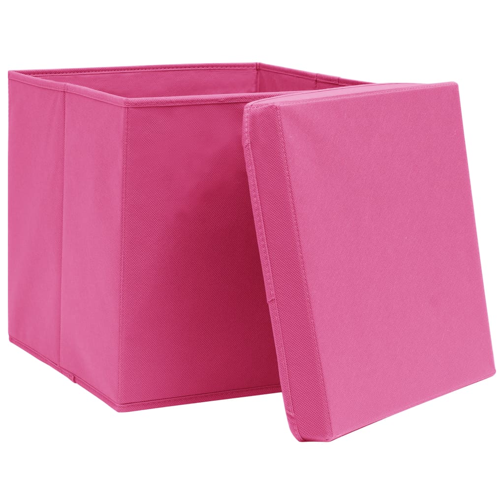 Caixas de arrumação com tampas 10 pcs 32x32x32 cm tecido rosa
