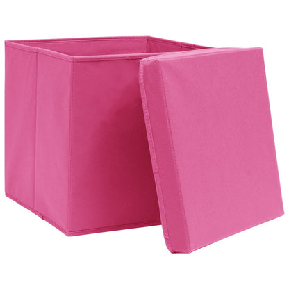 Caixas de arrumação com tampas 10 pcs 32x32x32 cm tecido rosa