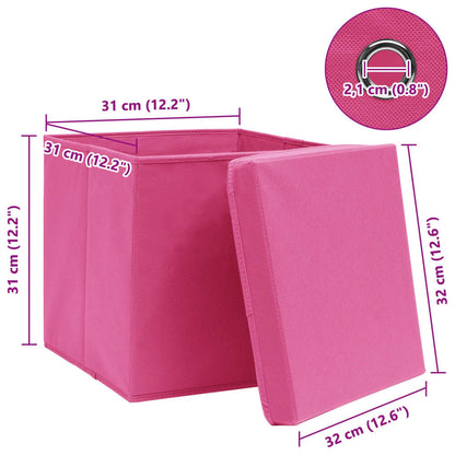 Caixas de arrumação com tampas 10 pcs 32x32x32 cm tecido rosa
