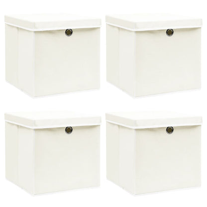 Caixas de arrumação com tampas 4 pcs 32x32x32 cm tecido branco