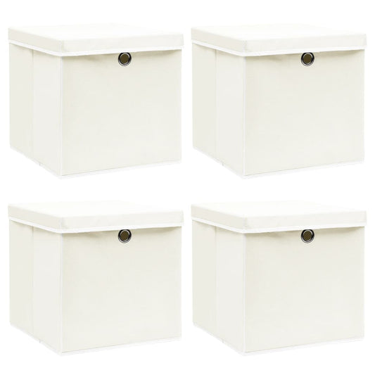 Caixas de arrumação com tampas 4 pcs 32x32x32 cm tecido branco