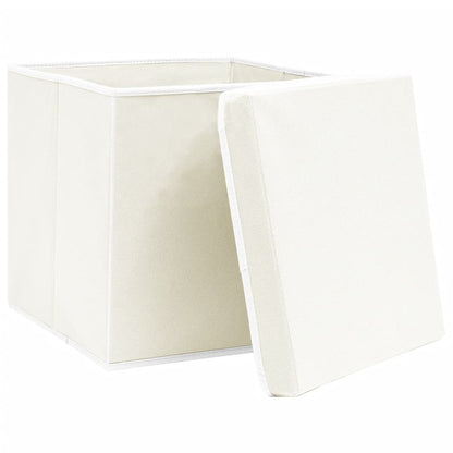 Caixas de arrumação com tampas 4 pcs 32x32x32 cm tecido branco