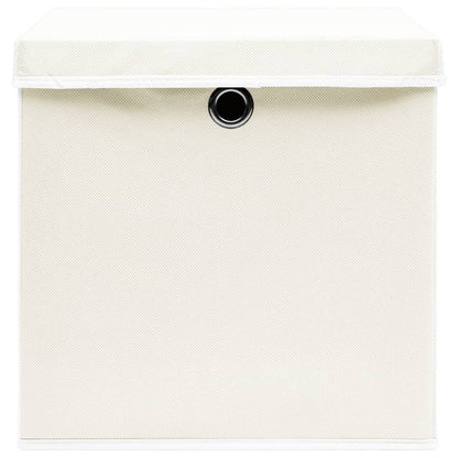 Caixas de arrumação com tampas 4 pcs 32x32x32 cm tecido branco