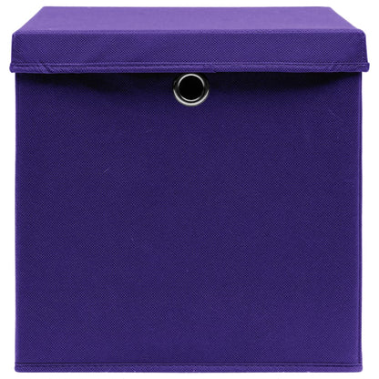 Caixas de arrumação com tampas 4 pcs 32x32x32 cm tecido roxo
