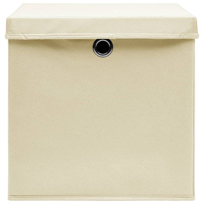 Caixas de arrumação com tampa 10 pcs 32x32x32 cm tecido creme
